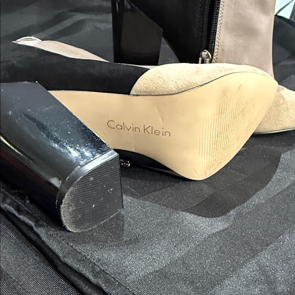 Calvin Klein Black and Beige Heeled Boots - Picture 3 of 11
